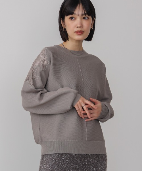 Bou Jeloud（ブージュルード）の「肩レースドルマンニットプルオーバー（ニット/セーター・レディース・ベージュ/ブラック/グレー・FREE）」の13枚目の写真