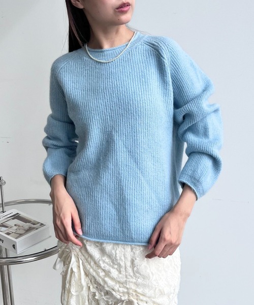 mul.（ムル）の「シンプル無地ニット（ニット/セーター・レディース・オレンジ/ホワイト/ブラック/サックスブルー/グレー・FREE）」の4枚目の写真