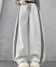 ウエストゴム付きドローストリングワイドパンツ