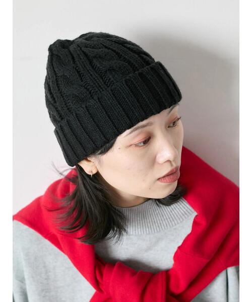 Samansa Mos2 blue（サマンサモスモスブルー）の「ケーブルニット帽（ハット・レディース・チャコールグレー/ブラック/キナリ・F）」の7枚目の写真
