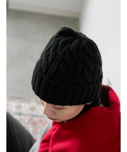 Samansa Mos2 blue（サマンサモスモスブルー）の「ケーブルニット帽（ハット・レディース・チャコールグレー/ブラック/キナリ・F）」の9枚目の写真