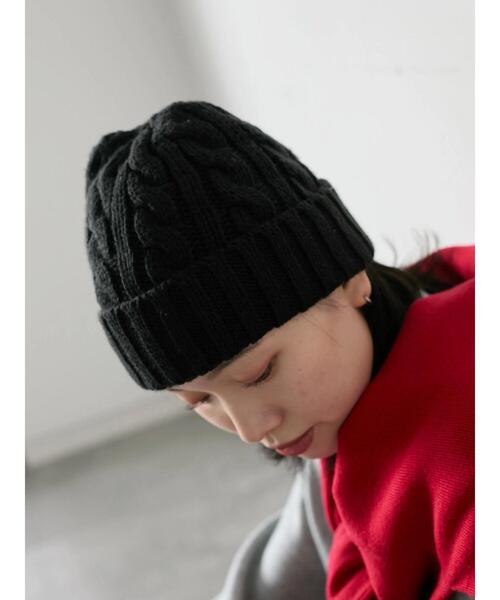 Samansa Mos2 blue（サマンサモスモスブルー）の「ケーブルニット帽（ハット・レディース・チャコールグレー/ブラック/キナリ・F）」の10枚目の写真