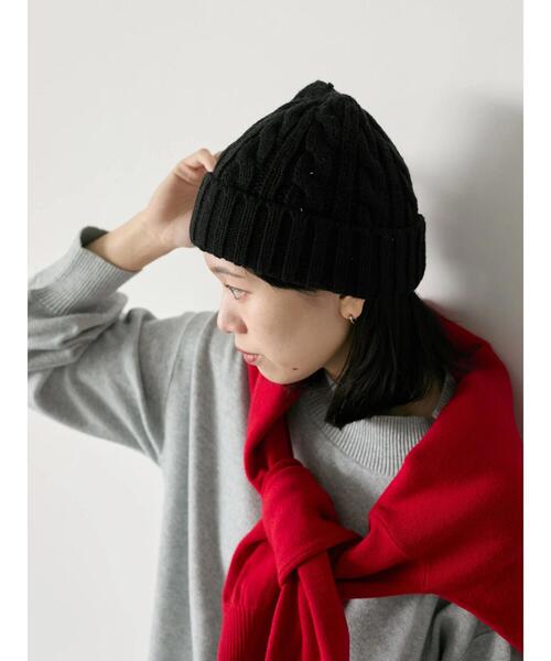 Samansa Mos2 blue（サマンサモスモスブルー）の「ケーブルニット帽（ハット・レディース・チャコールグレー/ブラック/キナリ・F）」の12枚目の写真