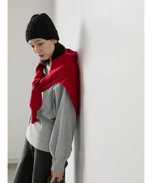 Samansa Mos2 blue（サマンサモスモスブルー）の「ケーブルニット帽（ハット・レディース・チャコールグレー/ブラック/キナリ・F）」の13枚目の写真