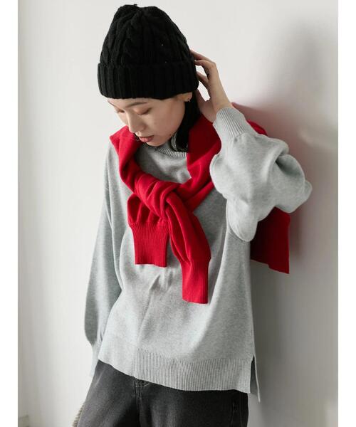 Samansa Mos2 blue（サマンサモスモスブルー）の「ケーブルニット帽（ハット・レディース・チャコールグレー/ブラック/キナリ・F）」の14枚目の写真