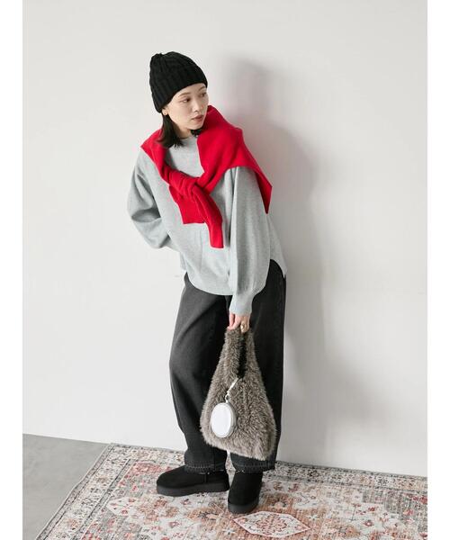 Samansa Mos2 blue（サマンサモスモスブルー）の「ケーブルニット帽（ハット・レディース・チャコールグレー/ブラック/キナリ・F）」の15枚目の写真