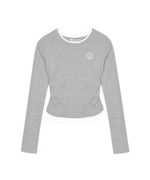 SHIRRING DOUBLE LAYERED TOP_GRAY