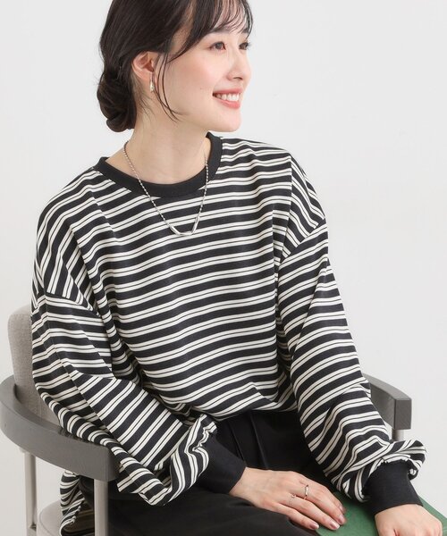 SHOO・LA・RUE(シューラルー)の「【S-LL/洗濯機可】マルチボーダー ミニ裏毛トップス(Tシャツ/カットソー・レディース・ブラック系2/ブラウン系その他3/ピンク系7・01/02/03/04)」の2枚目の写真