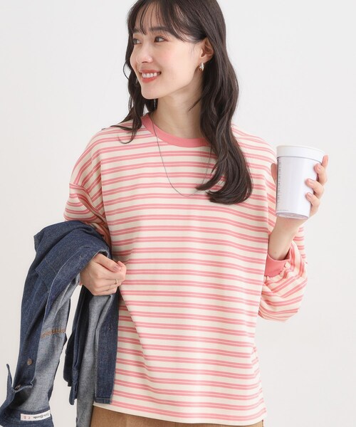 SHOO・LA・RUE(シューラルー)の「【S-LL/洗濯機可】マルチボーダー ミニ裏毛トップス(Tシャツ/カットソー・レディース・ブラック系2/ブラウン系その他3/ピンク系7・01/02/03/04)」の3枚目の写真