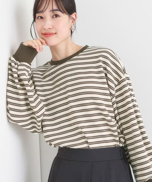 SHOO・LA・RUE(シューラルー)の「【S-LL/洗濯機可】マルチボーダー ミニ裏毛トップス(Tシャツ/カットソー・レディース・ブラック系2/ブラウン系その他3/ピンク系7・01/02/03/04)」の1枚目の写真