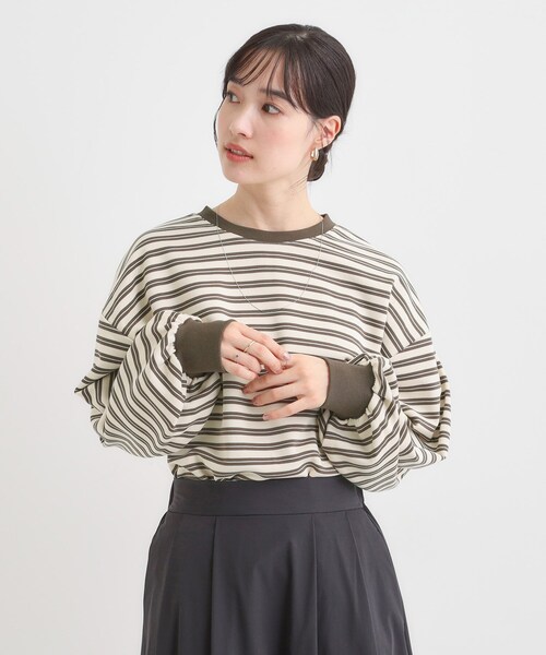 SHOO・LA・RUE(シューラルー)の「【S-LL/洗濯機可】マルチボーダー ミニ裏毛トップス(Tシャツ/カットソー・レディース・ブラック系2/ブラウン系その他3/ピンク系7・01/02/03/04)」の8枚目の写真