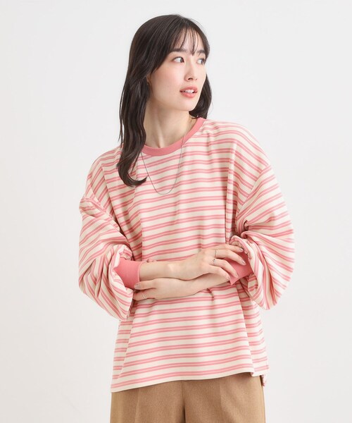 SHOO・LA・RUE(シューラルー)の「【S-LL/洗濯機可】マルチボーダー ミニ裏毛トップス(Tシャツ/カットソー・レディース・ブラック系2/ブラウン系その他3/ピンク系7・01/02/03/04)」の12枚目の写真