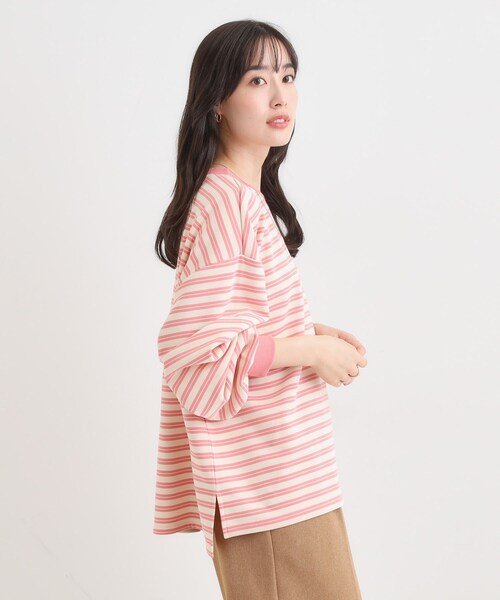 SHOO・LA・RUE(シューラルー)の「【S-LL/洗濯機可】マルチボーダー ミニ裏毛トップス(Tシャツ/カットソー・レディース・ブラック系2/ブラウン系その他3/ピンク系7・01/02/03/04)」の13枚目の写真