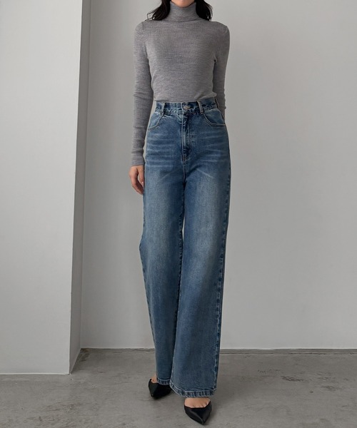 Louere（ルエレ）の「ストレッチハイウエストストレートデニムパンツ[高身長サイズST有り]（デニムパンツ・レディース・ブラック/ライトブルー/ワンウォッシュ・SMALL/MEDIUM/LARGE/X-LARGE/ST）」の14枚目の写真