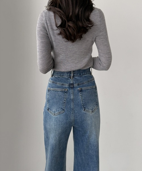 Louere（ルエレ）の「ストレッチハイウエストストレートデニムパンツ[高身長サイズST有り]（デニムパンツ・レディース・ブラック/ライトブルー/ワンウォッシュ・SMALL/MEDIUM/LARGE/X-LARGE/ST）」の16枚目の写真