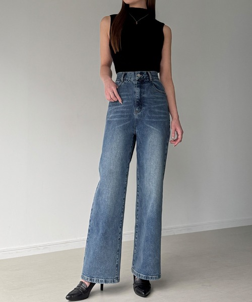 Louere（ルエレ）の「ストレッチハイウエストストレートデニムパンツ[高身長サイズST有り]（デニムパンツ・レディース・ブラック/ライトブルー/ワンウォッシュ・SMALL/MEDIUM/LARGE/X-LARGE/ST）」の21枚目の写真