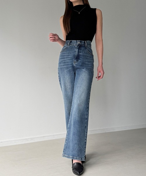 Louere（ルエレ）の「ストレッチハイウエストストレートデニムパンツ[高身長サイズST有り]（デニムパンツ・レディース・ブラック/ライトブルー/ワンウォッシュ・SMALL/MEDIUM/LARGE/X-LARGE/ST）」の22枚目の写真