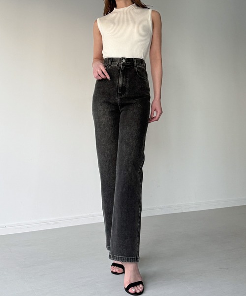 Louere（ルエレ）の「ストレッチハイウエストストレートデニムパンツ[高身長サイズST有り]（デニムパンツ・レディース・ブラック/ライトブルー/ワンウォッシュ・SMALL/MEDIUM/LARGE/X-LARGE/ST）」の5枚目の写真