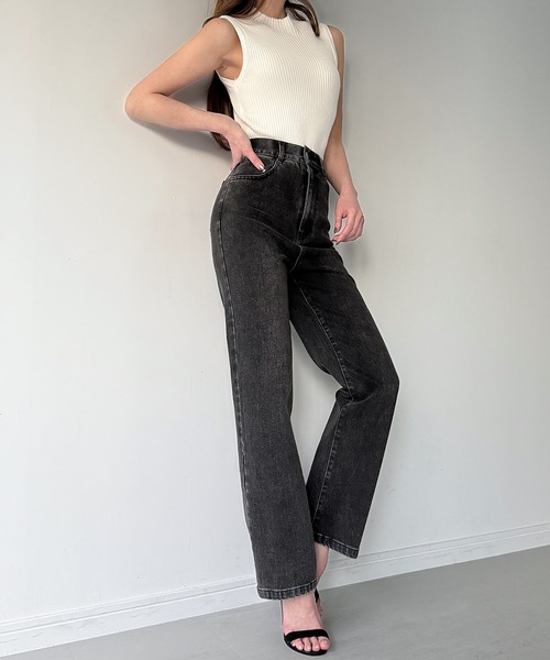 Louere（ルエレ）の「ストレッチハイウエストストレートデニムパンツ[高身長サイズST有り]（デニムパンツ・レディース・ブラック/ライトブルー/ワンウォッシュ・SMALL/MEDIUM/LARGE/X-LARGE/ST）」の6枚目の写真