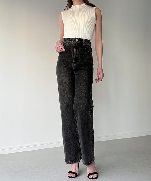 Louere（ルエレ）の「ストレッチハイウエストストレートデニムパンツ[高身長サイズST有り]（デニムパンツ・レディース・ブラック/ライトブルー/ワンウォッシュ・SMALL/MEDIUM/LARGE/X-LARGE/ST）」の7枚目の写真