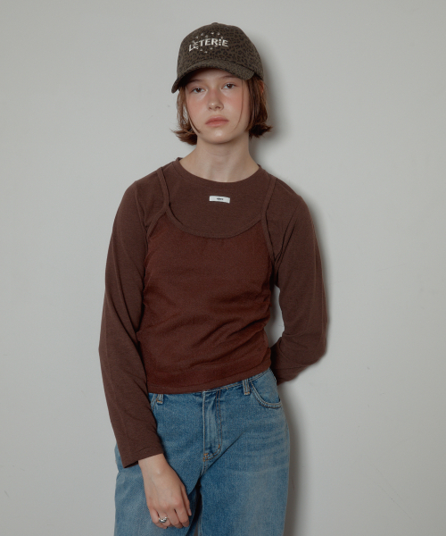 LETERIE(レテリー)の「LONG SLEEVE BUSTIER LAYERED T-SHIRT_BROWN(Tシャツ/カットソー・レディース・ブラウン・FREE)」の1枚目の写真