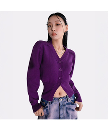 Balloon Ribbed Cardigan PURPLE