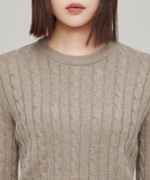 MUSINSA STANDARD WOMAN（ムシンサスタンダードウーマン）の「ウィメンズアンゴラブレンドケーブルクルーネックニット[ヘッダーベージュ]（ニット/セーター・レディース・その他・SMALL/MEDIUM/LARGE/X-SMALL）」の3枚目の写真