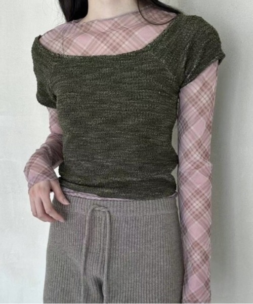 Vipoa(ヴィポア)の「check sheer tops(Tシャツ/カットソー・レディース・ブラック/ブルー/ピンク・FREE)」の2枚目の写真