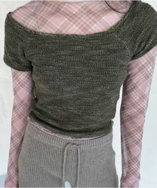 Vipoa(ヴィポア)の「check sheer tops(Tシャツ/カットソー・レディース・ブラック/ブルー/ピンク・FREE)」の5枚目の写真