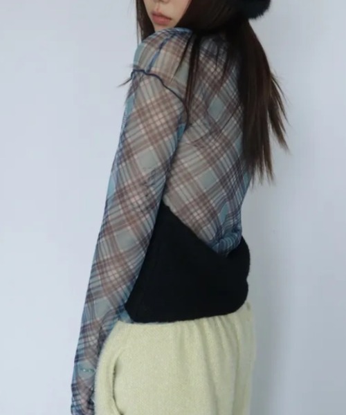 Vipoa(ヴィポア)の「check sheer tops(Tシャツ/カットソー・レディース・ブラック/ブルー/ピンク・FREE)」の17枚目の写真
