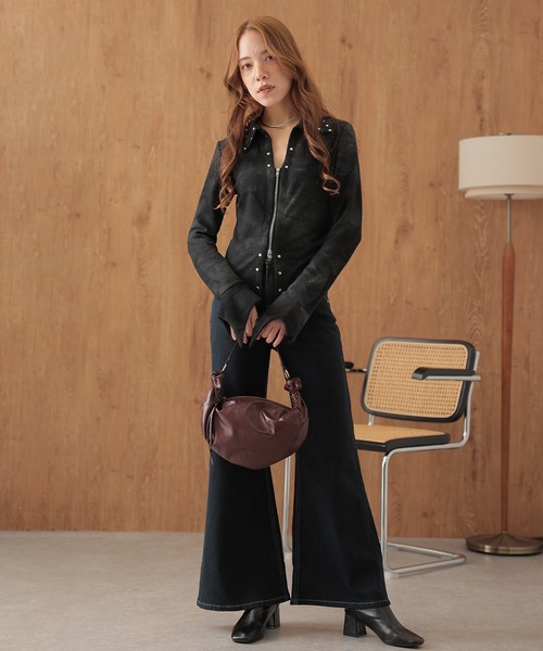 SUWDEE（スーディー）の「rivet double zip gradation tops（Tシャツ/カットソー・レディース・グレー/ブラック・FREE）」の3枚目の写真
