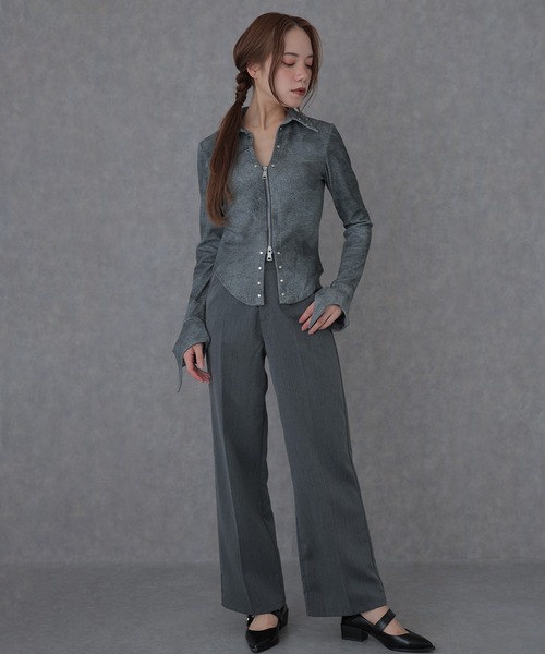 SUWDEE（スーディー）の「rivet double zip gradation tops（Tシャツ/カットソー・レディース・グレー/ブラック・FREE）」の7枚目の写真
