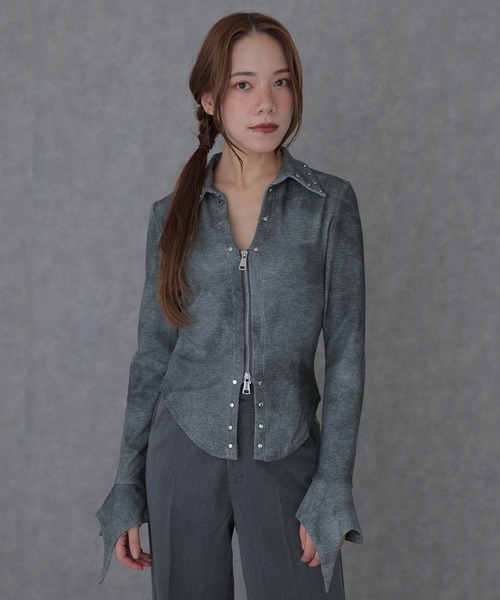 SUWDEE（スーディー）の「rivet double zip gradation tops（Tシャツ/カットソー・レディース・グレー/ブラック・FREE）」の8枚目の写真