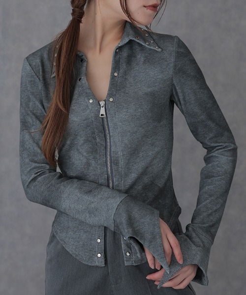 SUWDEE（スーディー）の「rivet double zip gradation tops（Tシャツ/カットソー・レディース・グレー/ブラック・FREE）」の9枚目の写真