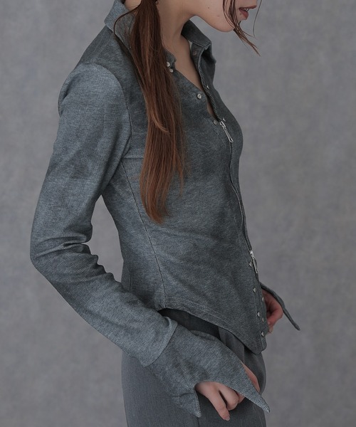 SUWDEE（スーディー）の「rivet double zip gradation tops（Tシャツ/カットソー・レディース・グレー/ブラック・FREE）」の10枚目の写真