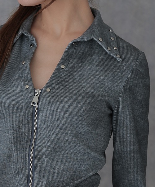 SUWDEE（スーディー）の「rivet double zip gradation tops（Tシャツ/カットソー・レディース・グレー/ブラック・FREE）」の13枚目の写真