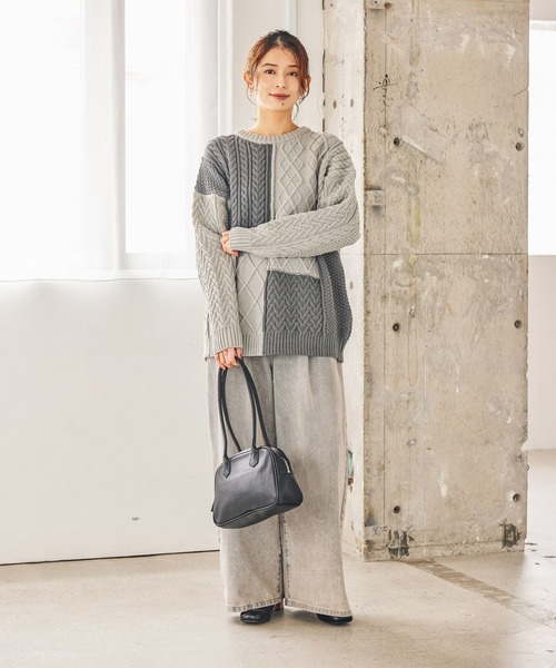 レア希少JOSEPH◆パッチワークデザインセーター10万　タートル　メリノウール セール】5ゲージふわかるパッチワークニット（ニット/セーター