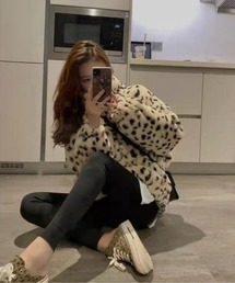 ヒョウ柄もこもこ フェイクファージャケット