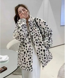 ヒョウ柄もこもこ フェイクファージャケット