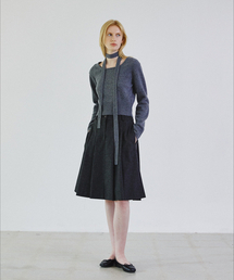 Pleats wool mid skirt_CHARCOAL