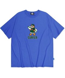 グリーンサーファーキャットグラフィックTシャツ - ブルー