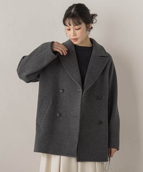 Droite lautreamont（ドロワットロートレアモン）の「Pecolamb2WAYコート（テーラードジャケット・レディース・ベージュ/チャコールグレー・M）」の10枚目の写真