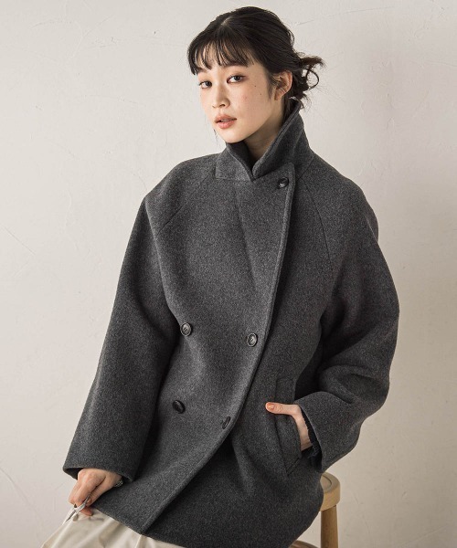 Droite lautreamont（ドロワットロートレアモン）の「Pecolamb2WAYコート（テーラードジャケット・レディース・ベージュ/チャコールグレー・M）」の4枚目の写真