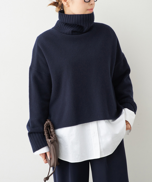 Deuxieme Classe(ドゥーズィエムクラス)の「追加 *Cropped タートルネック ニット(ニット/セーター・レディース・ブラック/ネイビー・FREE)」の1枚目の写真