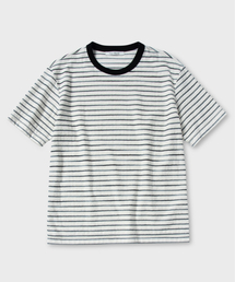 [夏]テリー ストライプ ハーフ Tシャツ_BLACK