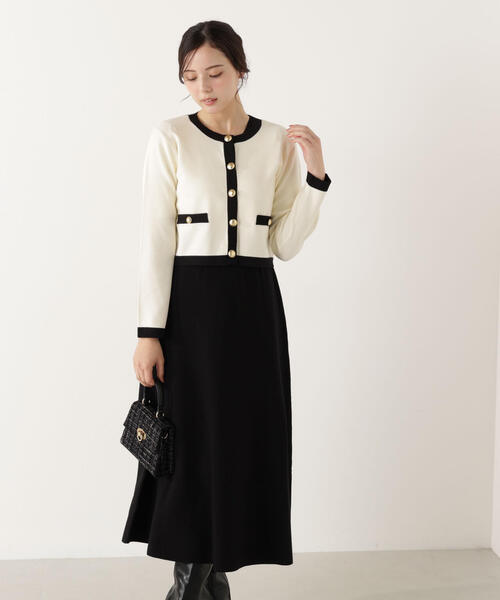 PROPORTION BODY DRESSING(プロポーションボディドレッシング)の「バイカラーカーデセットアップ / 1216140100(ワンピース・レディース・ホワイト系その他/グレー・MEDIUM/P/S)」の2枚目の写真