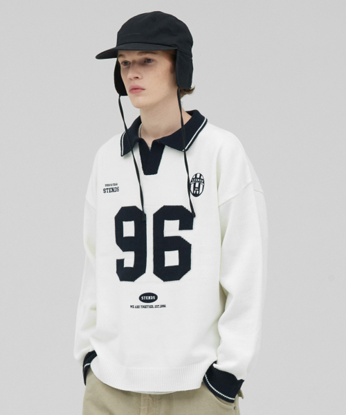 STENDS（ステンズ）の「[M~4XL] フットボールカラー配色ニット_アイボリー（ニット/セーター・レディース・その他・XX-LARGE/XXX-LARGE/XXXX-LARGE/MEDIUM/LARGE/X-LARGE）」の2枚目の写真