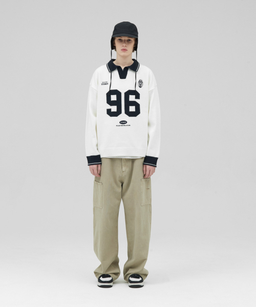 STENDS（ステンズ）の「[M~4XL] フットボールカラー配色ニット_アイボリー（ニット/セーター・レディース・その他・XX-LARGE/XXX-LARGE/XXXX-LARGE/MEDIUM/LARGE/X-LARGE）」の3枚目の写真