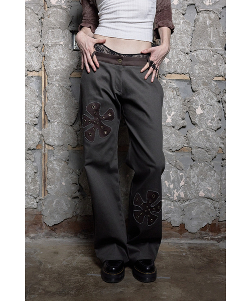TWO-TONE FLOWER STRAIGHT JEAN