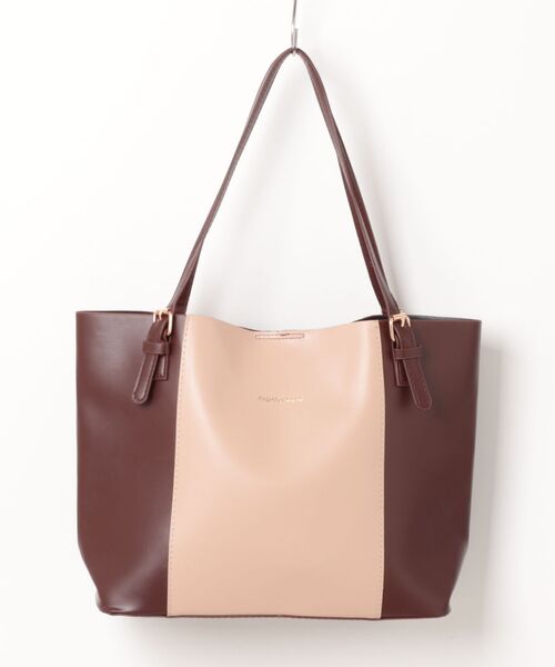 TONE SELECT GOODS(トーンセレクトグッズ)の「urbanfemine./A4サイズ収納 シンプル・バイカラー 合成皮革トートバッグ U7594(トートバッグ・レディース・ベージュ/ホワイト/ブラウン/ブラック・FREE)」の4枚目の写真